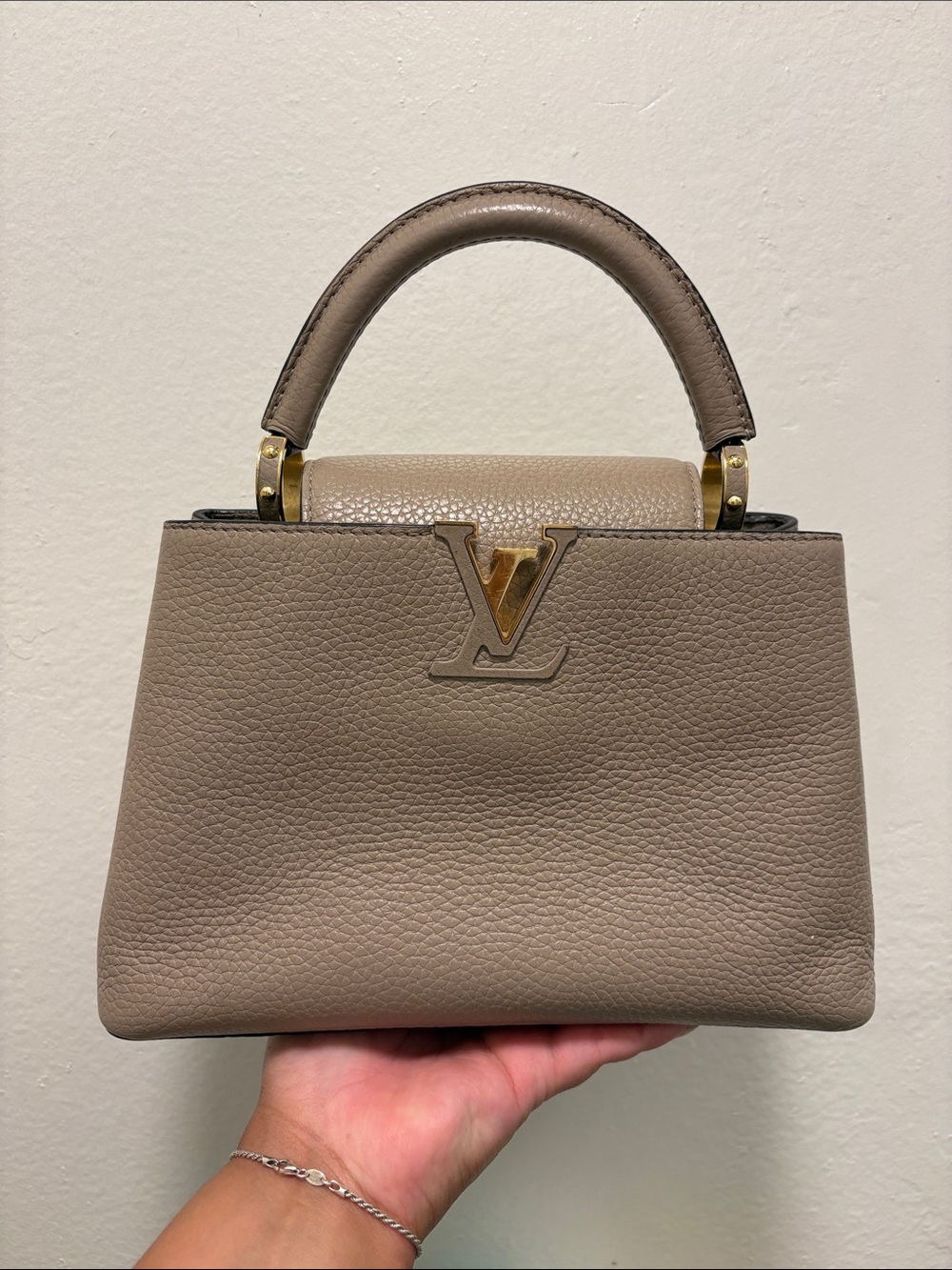Louis Vuitton Small Top-Handle Bag in Taupe Gray with Gold Hardware